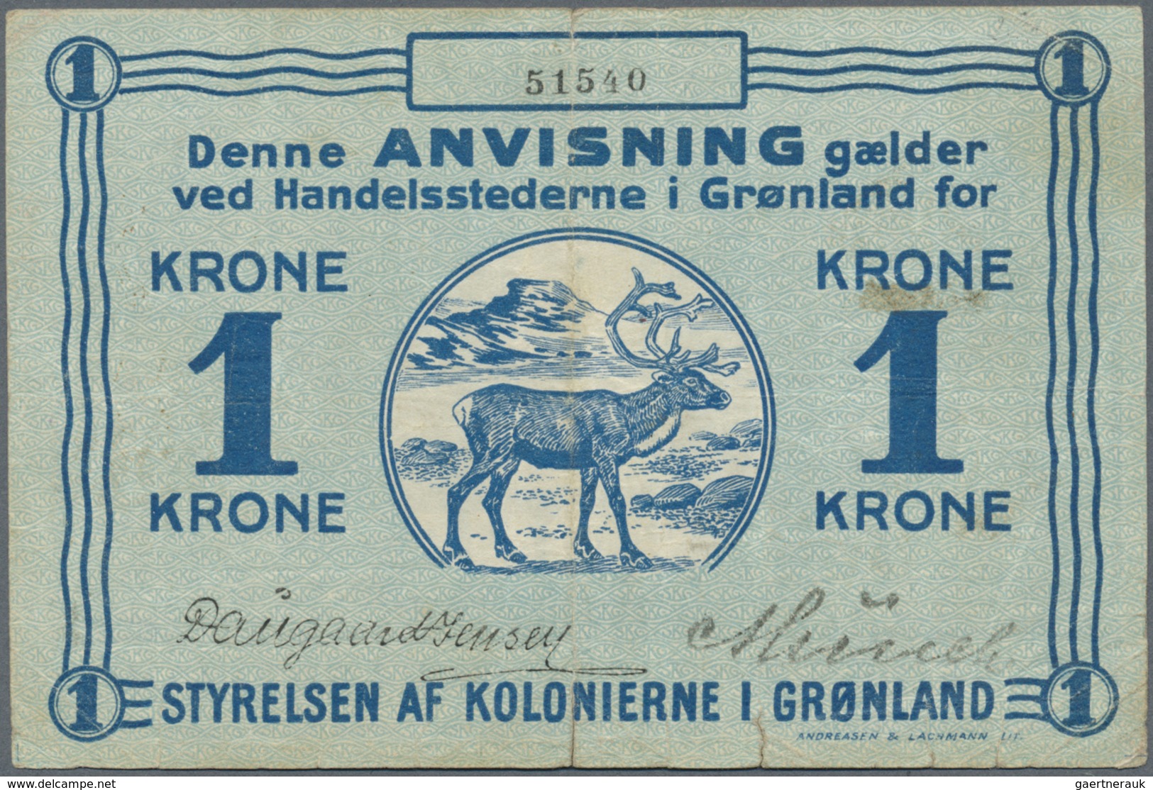 Greenland / Grönland: Governor Of The Colony In Greenland 1 Krone ND(1913) With Signatures: Daugaard - Greenland