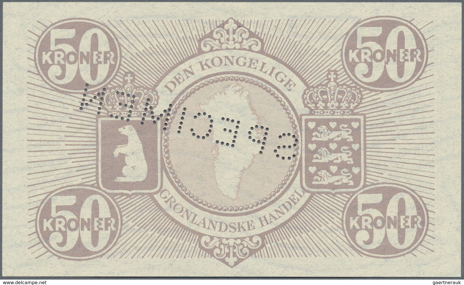 Greenland / Grönland: 50 Kroner ND(1945) Specimen P. 17As With Specimen Perforation, Condition: AUNC - Greenland