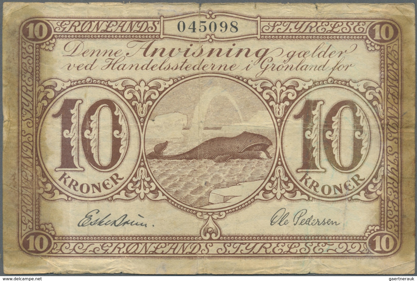 Greenland / Grönland: 10 Kroner ND(1953-67) P. 19, Short Snorter With Residuals Of Tape At Left And - Greenland