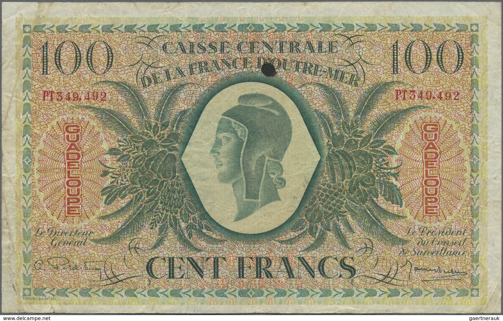 Guadeloupe: 100 Francs 1944 Caisse Centrale De La France D'Outre-Mer, P.29, Several Folds, Lightly Y - Other - America