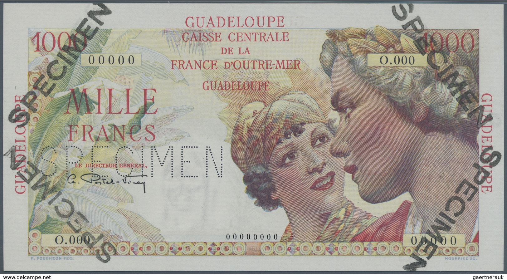 Guadeloupe: 1000 Francs ND(1947-49) SPECIMEN, P.37s In Excellent Condition With Strong Paper And Bri - Other - America