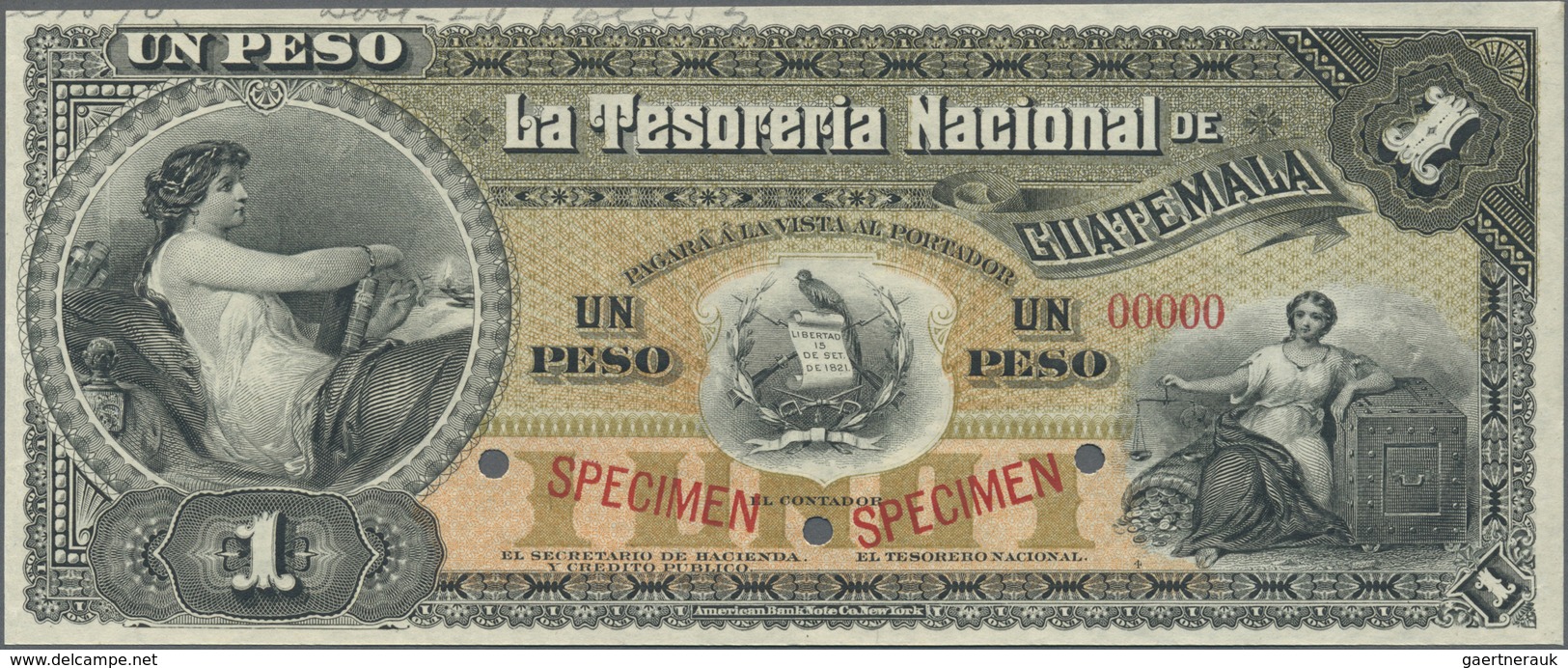 Guatemala: 1 Peso ND(1881) SPECIMEN P. A4s. This Note Is A Real Beauty With Its Classic Design And V - Guatemala