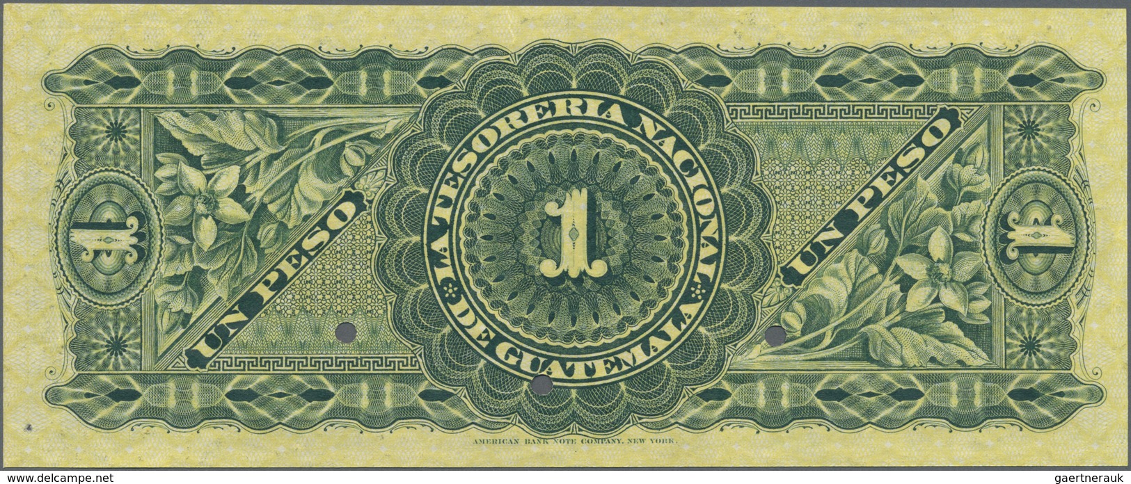 Guatemala: 1 Peso ND(1881) SPECIMEN P. A4s. This Note Is A Real Beauty With Its Classic Design And V - Guatemala