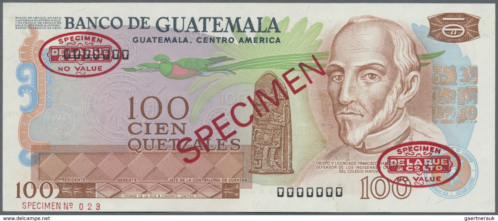 Guatemala: Banco De Guatemala 100 Quetzales 1972-83 TDLR Specimen, P.64s, Traces Of Glue On Back, Ot - Guatemala