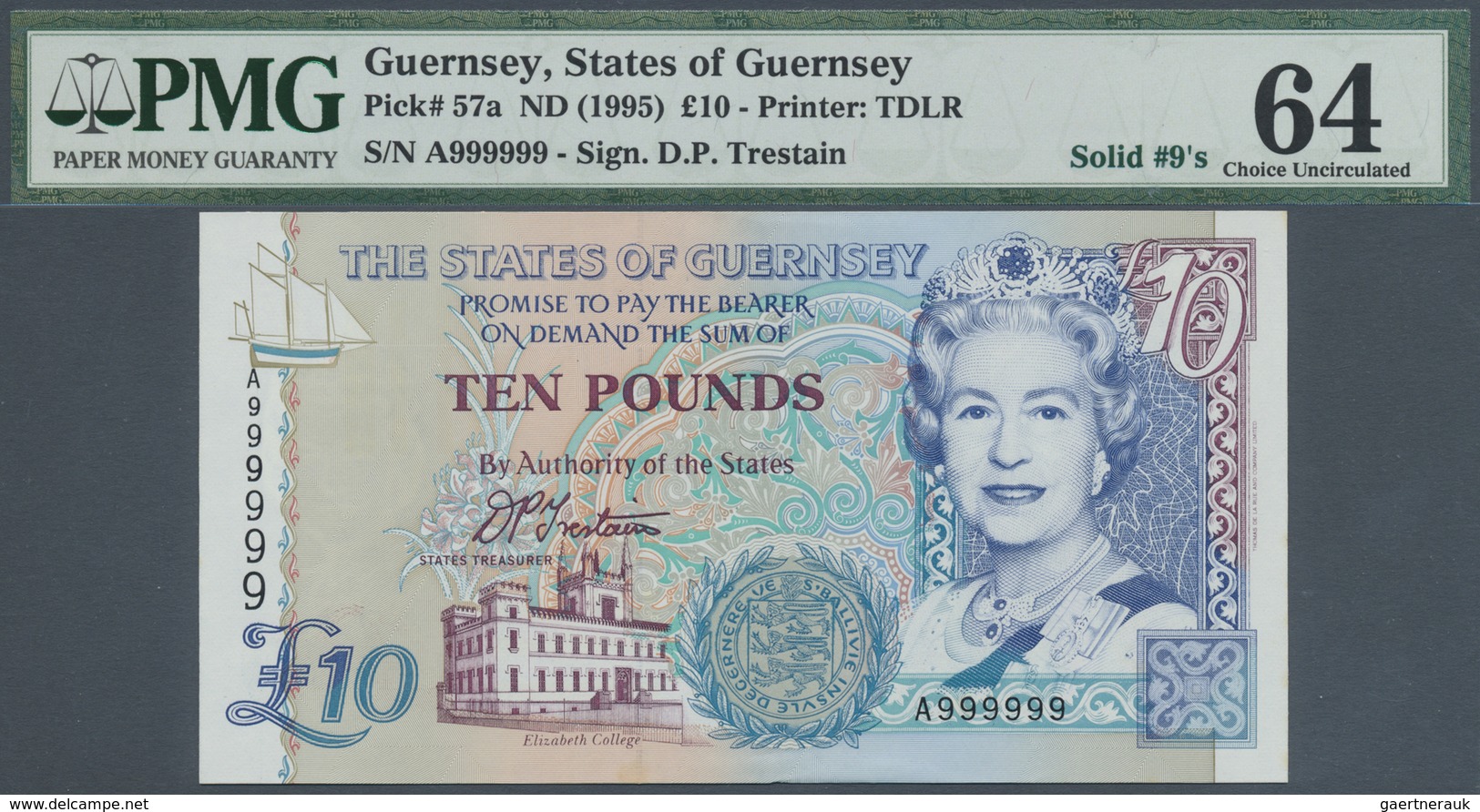 Guernsey: Pair Of  10 Pounds ND(1995), P.57a, First Prefix Solid A 999999, A 1000000 (2pcs) Very Rar - Other & Unclassified