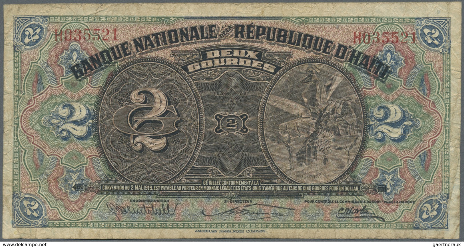 Haiti:  Banque Nationale De La République D'Haïti 2 Gourdes L.1919, P.151 In Used Condition With Yel - Haiti