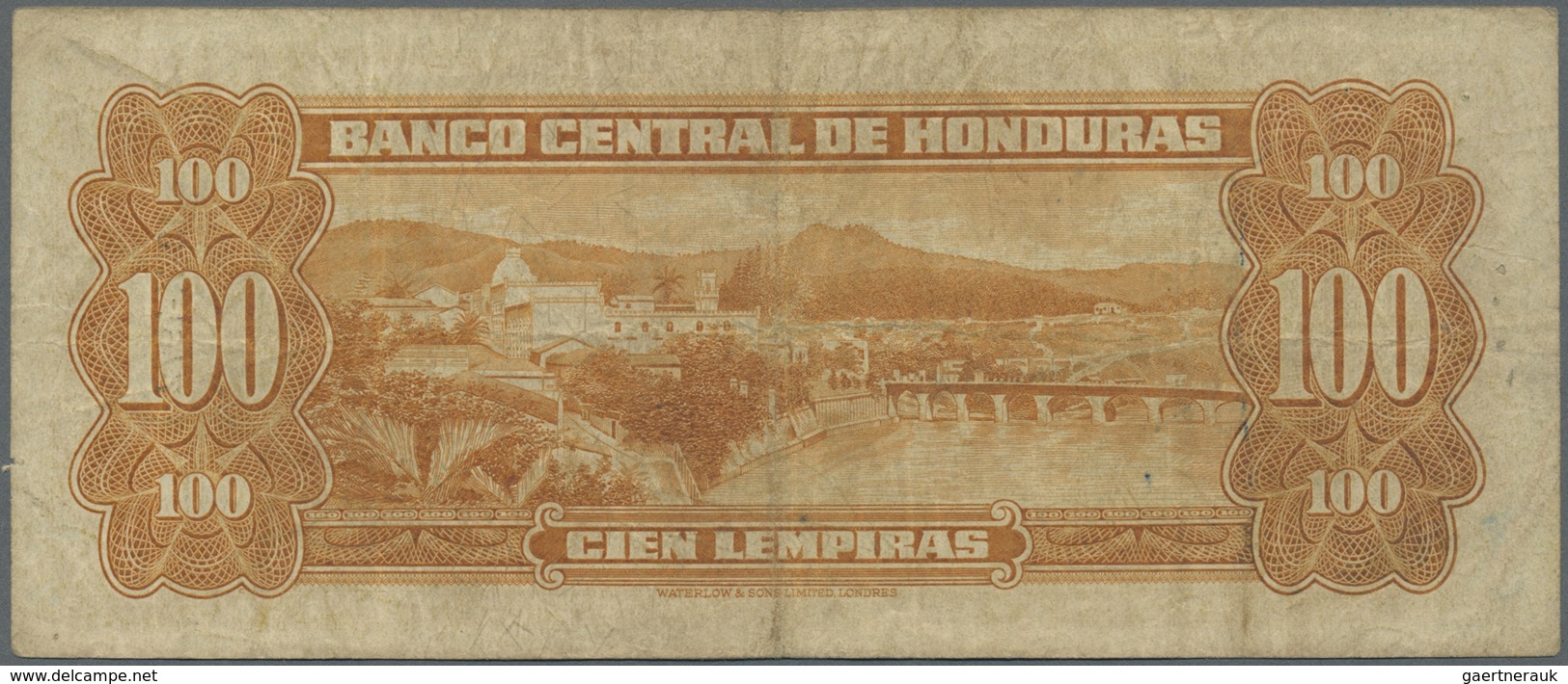 Honduras: 100 Lempiras 1972 P. 49d, Used With Folds And Creases, Stained Paper, 2 Pinholes, But No T - Honduras