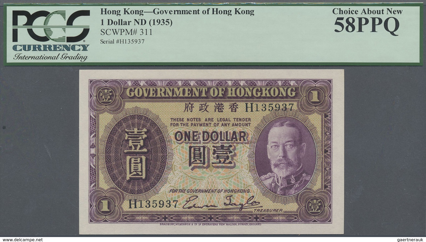 Hong Kong: 1 Dollar ND(1935), P.311, PCGS 58 Choice About UNC PPQ - Hongkong