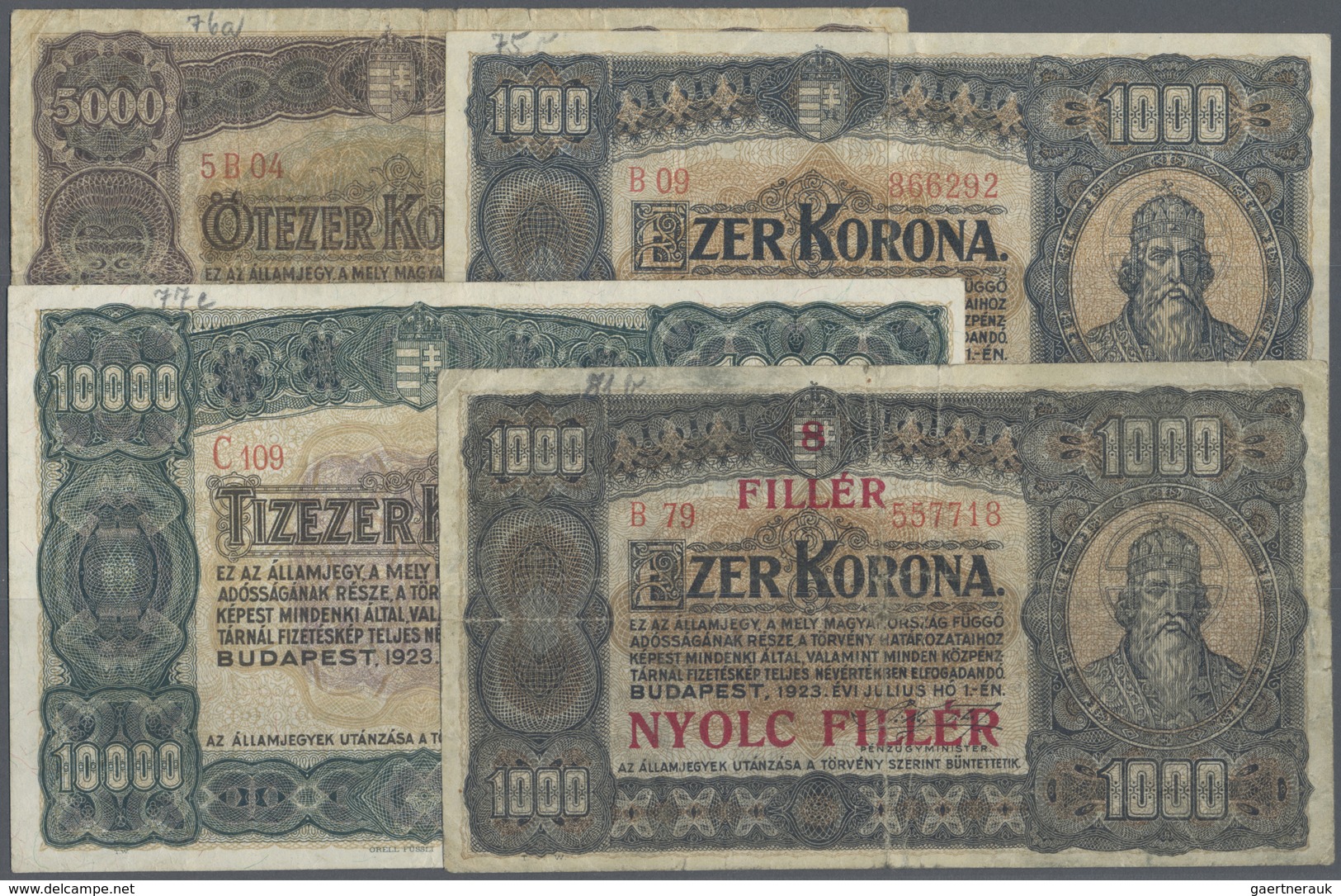 Hungary / Ungarn: Set With 11 Banknotes Of The 1923 Second Issue Of The Korona Notes Containing For - Ungarn