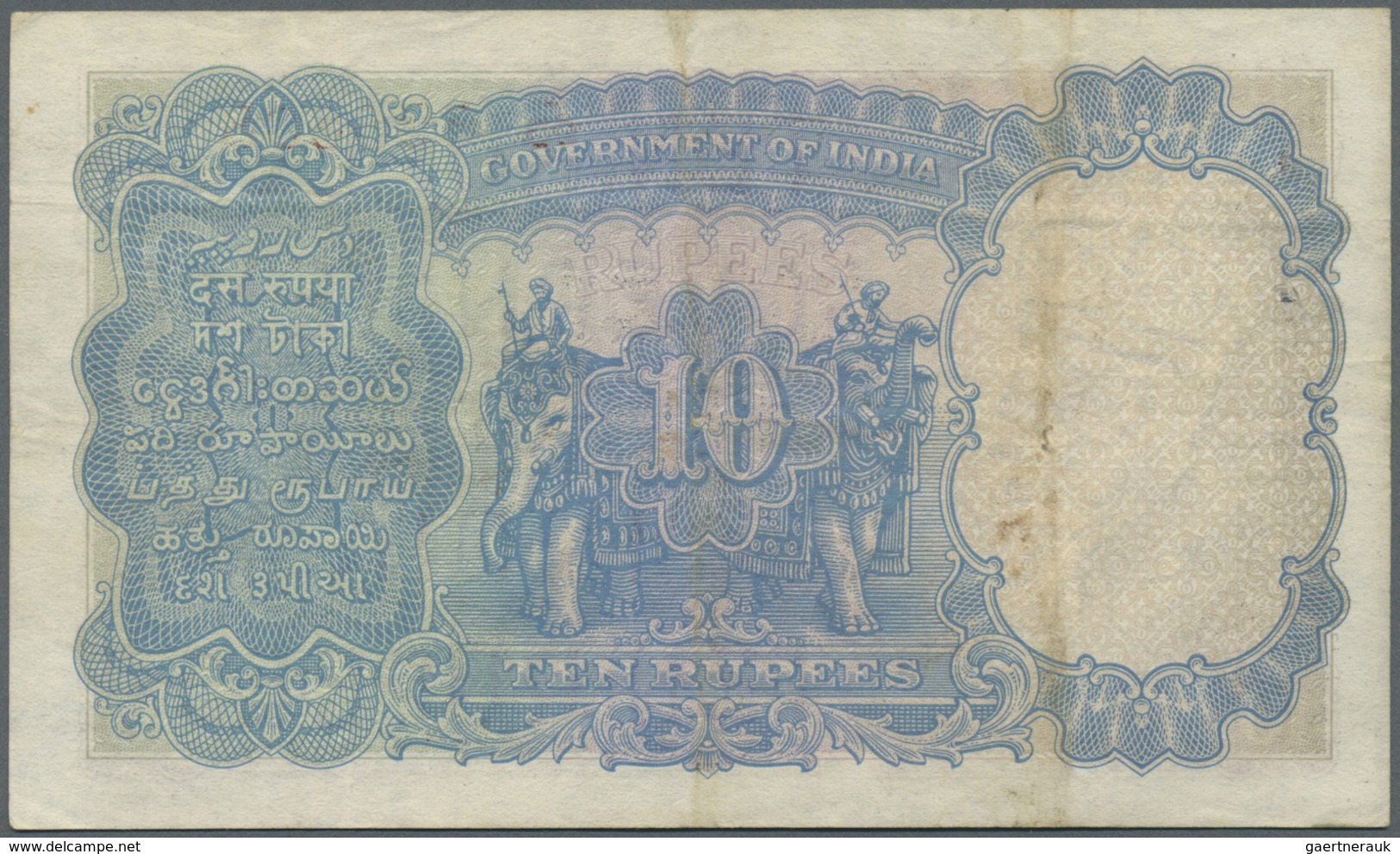 India / Indien: 10 Rupees ND P. 16b, Sign. Kelly, Portrait KG V, Vertical Folds And Creases In Paper - India