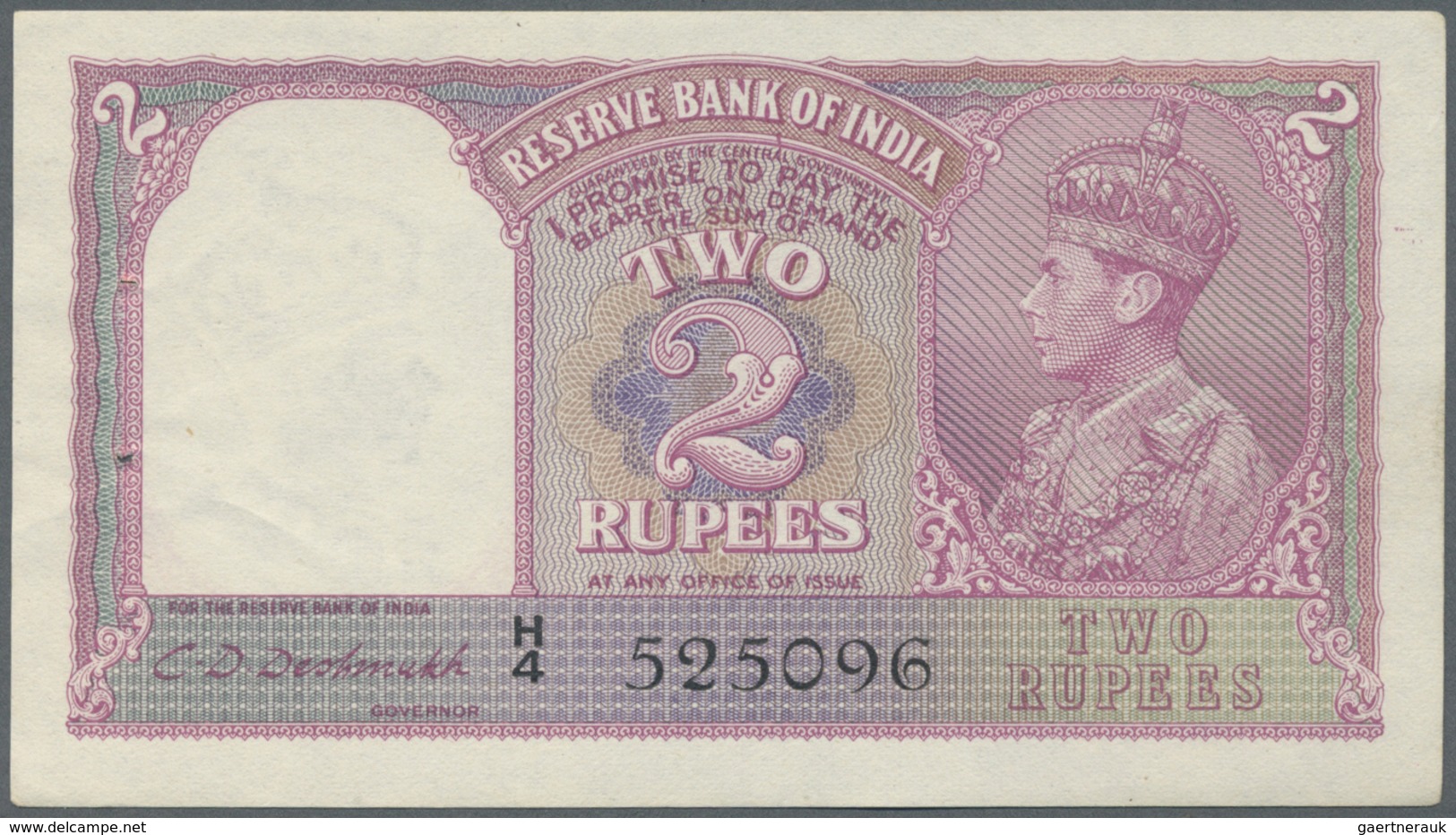 India / Indien: 2 Rupees ND P. 17b, Unfolded, Light Creases At Left, 2 Pinholes, Condition: XF. - India