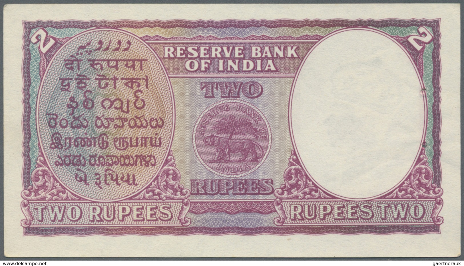 India / Indien: 2 Rupees ND P. 17b, Unfolded, Light Creases At Left, 2 Pinholes, Condition: XF. - India