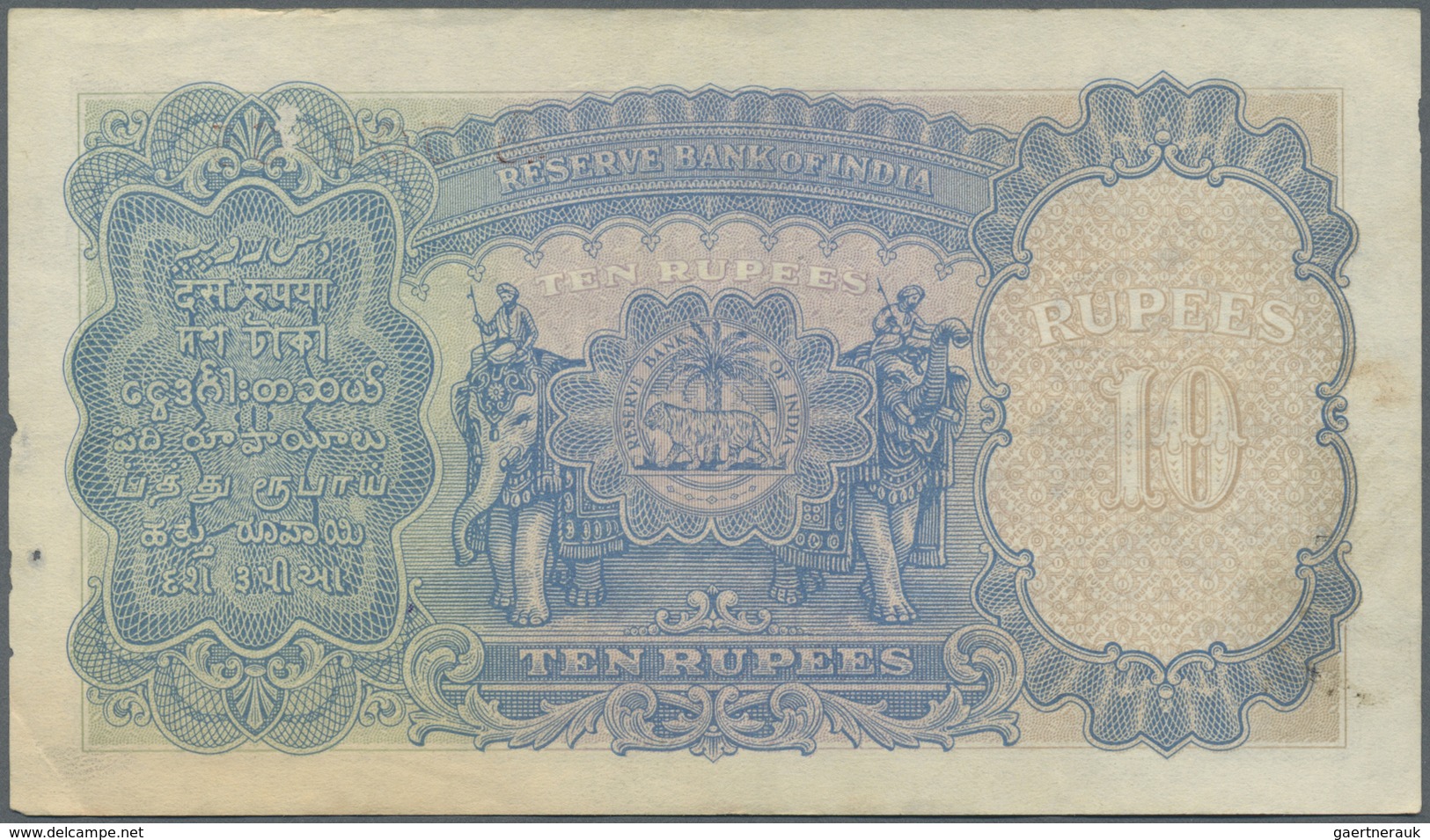 India / Indien: 10 Rupees ND P. 19a, Sign. Taylor, Portrait KG VI, Light Vertical Folds And Handling - India
