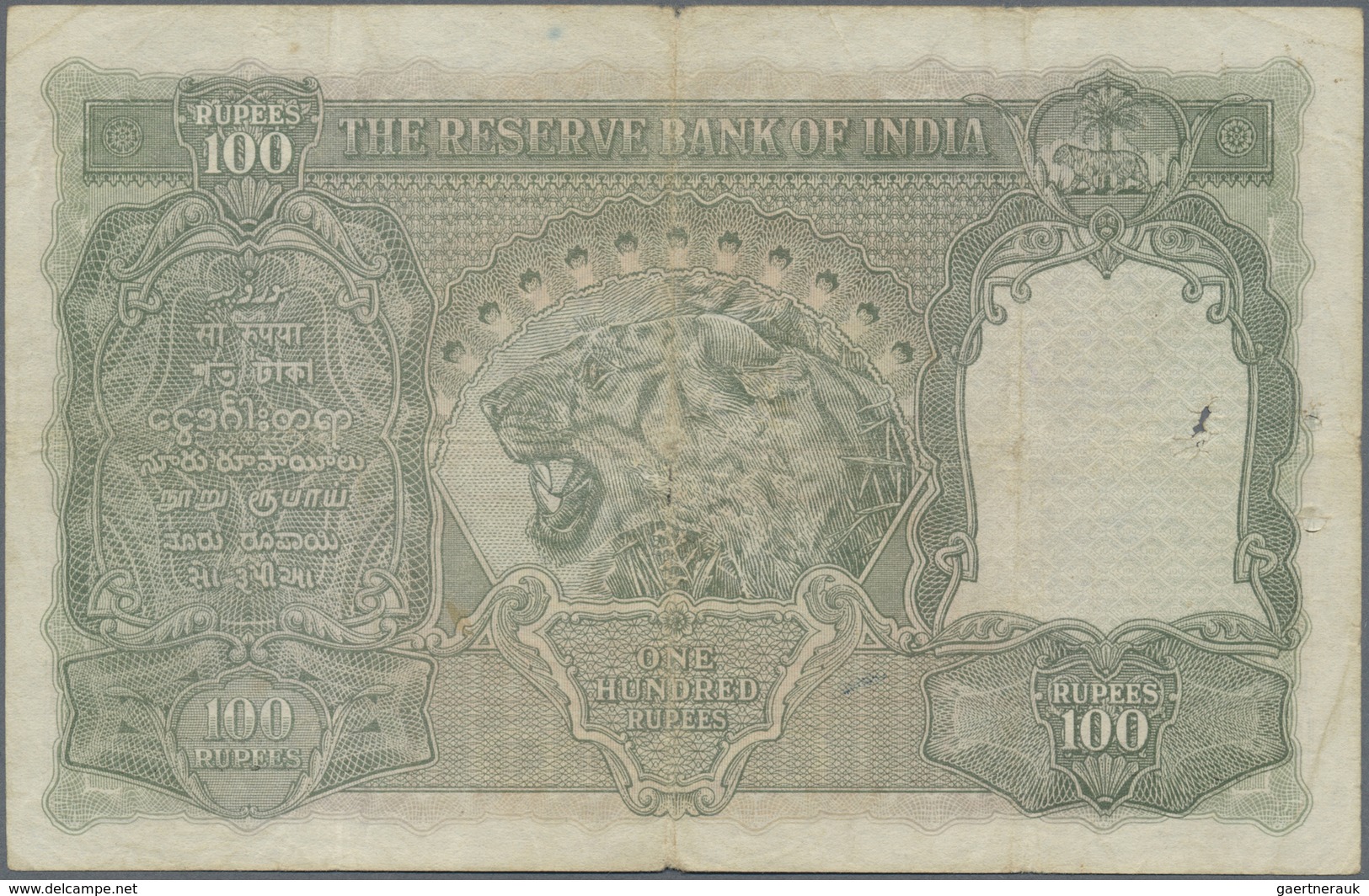 India / Indien: 100 Rupees ND(1937-43) MADRAS Issue P. 20o, Used With Folds, 3 Larger Pinholes At Le - India