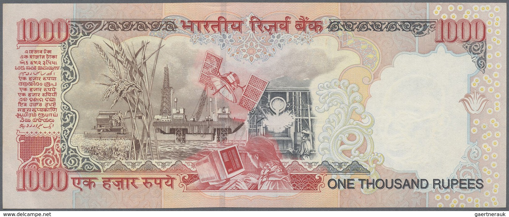 India / Indien: 10, 20, 50, 100, 500, 1000 Rupees, All First Prefix 0AA 000008, P.95-100 In UNC (6 P - India