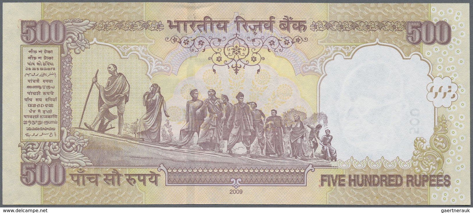 India / Indien: 10, 20, 50, 100, 500, 1000 Rupees, all first prefix 0AA 000008, P.95-100 in UNC (6 p