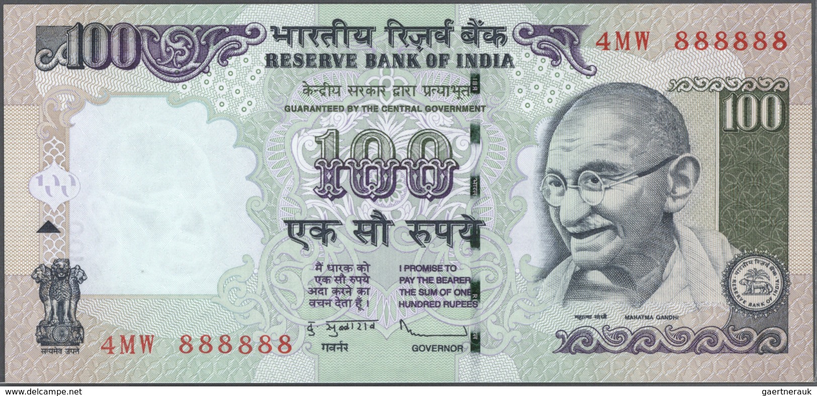 India / Indien: set of 10 notes 100 Rupees 2009 P. 98 all with interesting serial number containing: