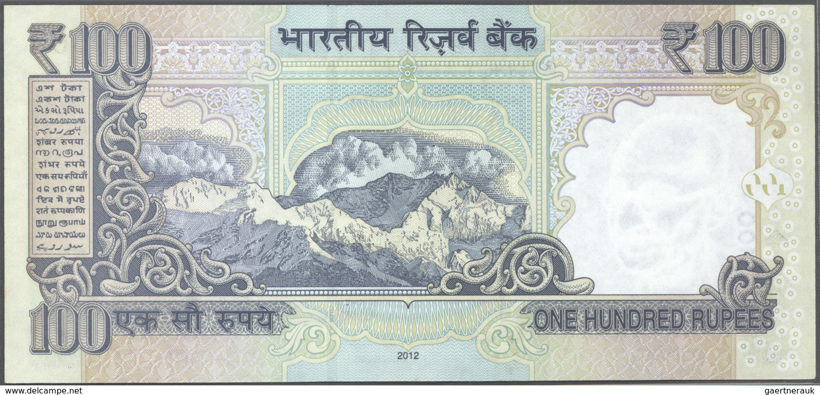India / Indien: set of 9 notes 100 Rupees 2009 P. 98 all with interesting serial number containing: