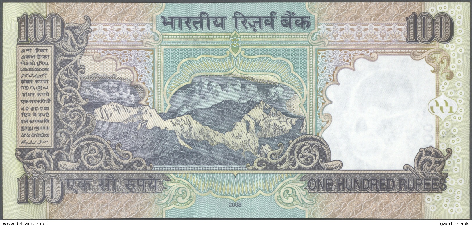 India / Indien: et of 10 notes 100 Rupees 2009 P. 98 all with interesting serial number containing a