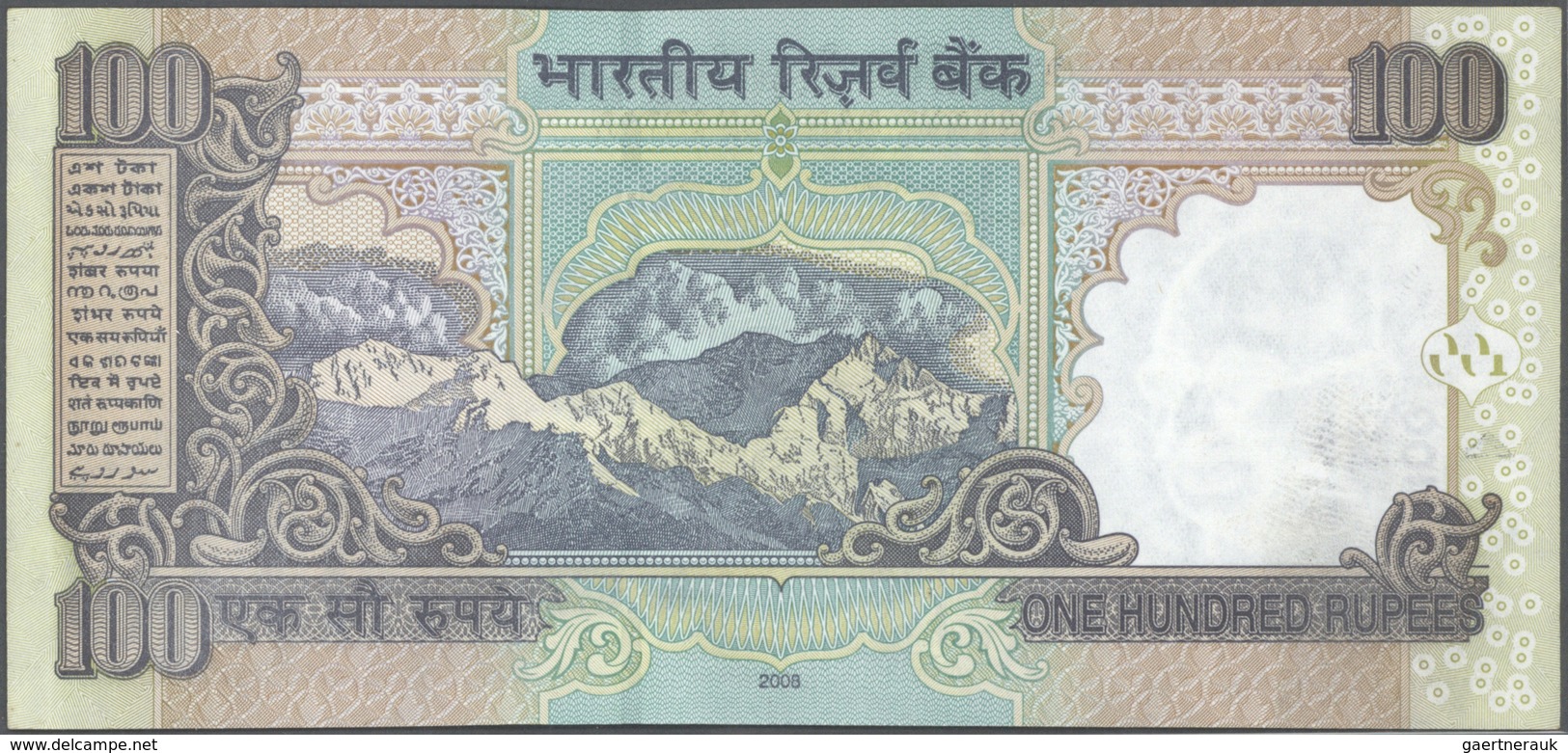 India / Indien: et of 10 notes 100 Rupees 2009 P. 98 all with interesting serial number containing a