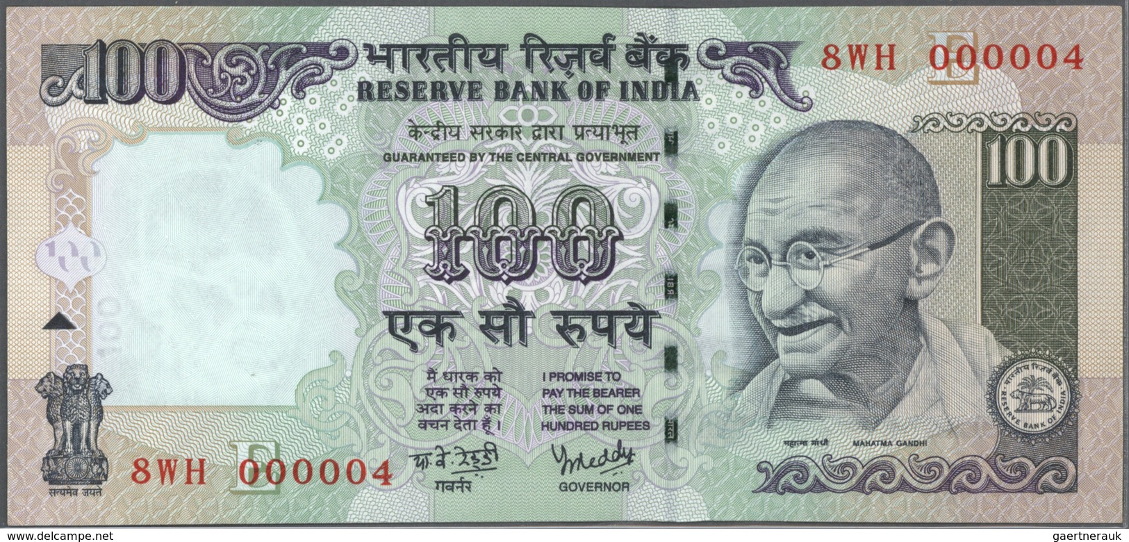 India / Indien: et of 10 notes 100 Rupees 2009 P. 98 all with interesting serial number containing a