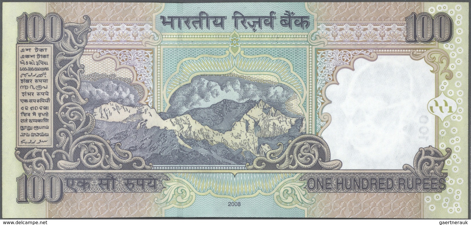 India / Indien: et of 10 notes 100 Rupees 2009 P. 98 all with interesting serial number containing a