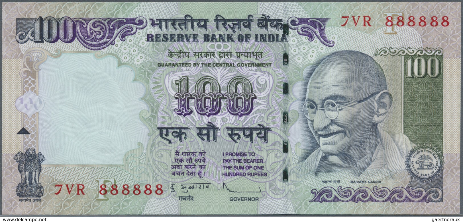 India / Indien: et of 10 notes 100 Rupees 2009 P. 98 all with interesting serial number containing: