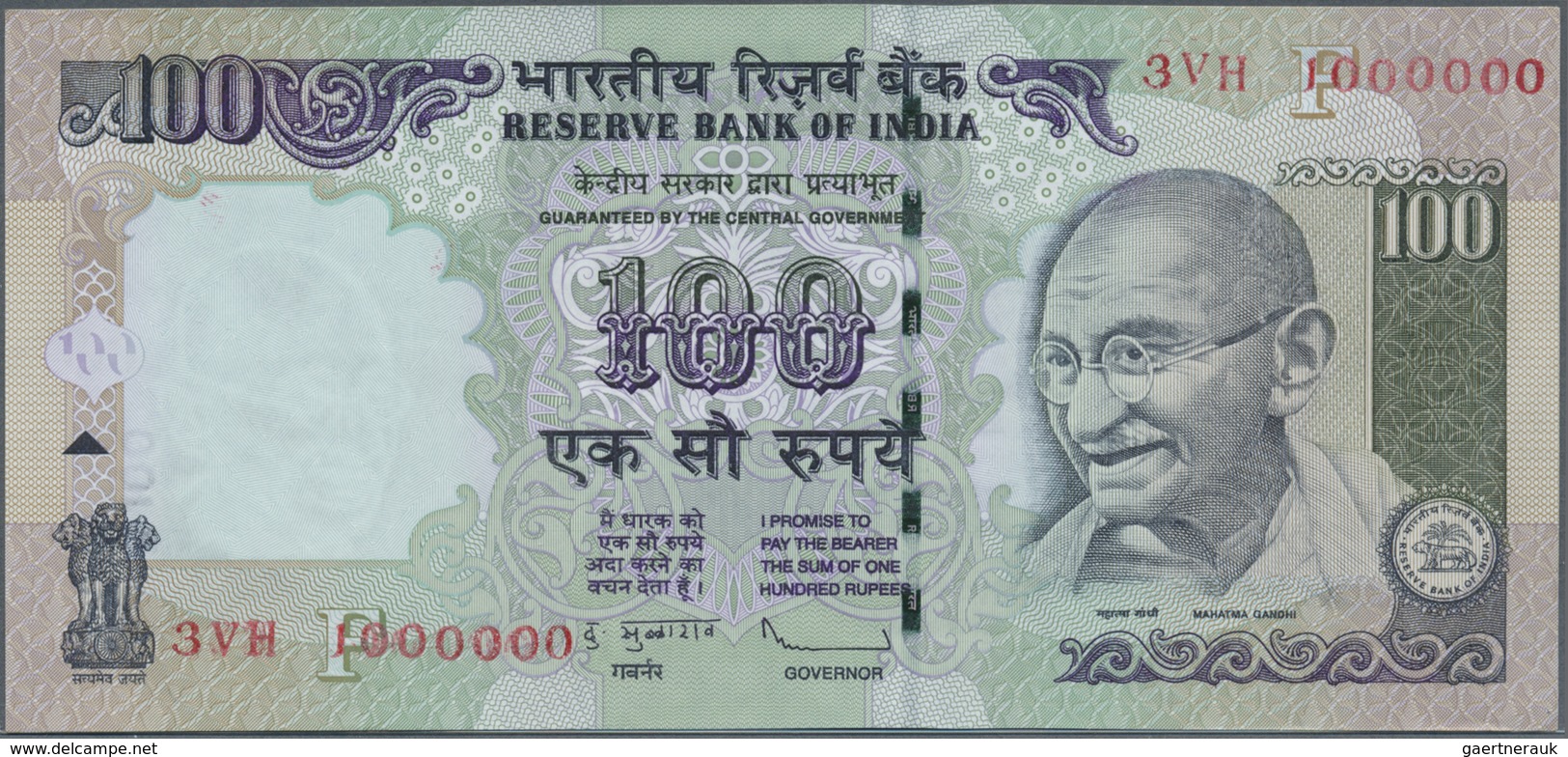 India / Indien: et of 10 notes 100 Rupees 2009 P. 98 all with interesting serial number containing:
