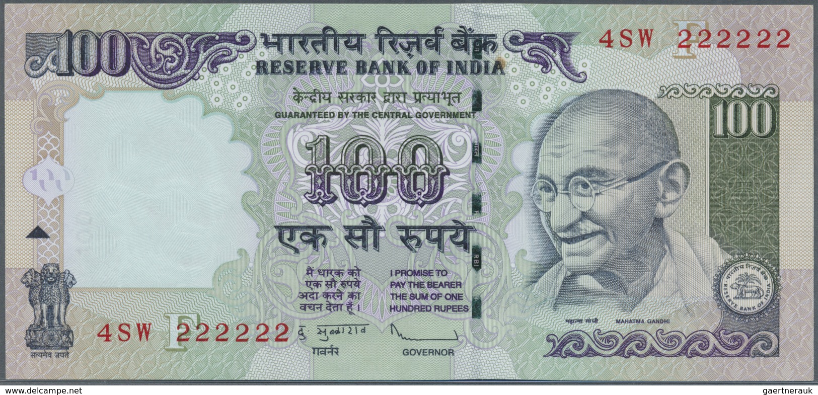 India / Indien: et of 10 notes 100 Rupees 2009 P. 98 all with interesting serial number containing: