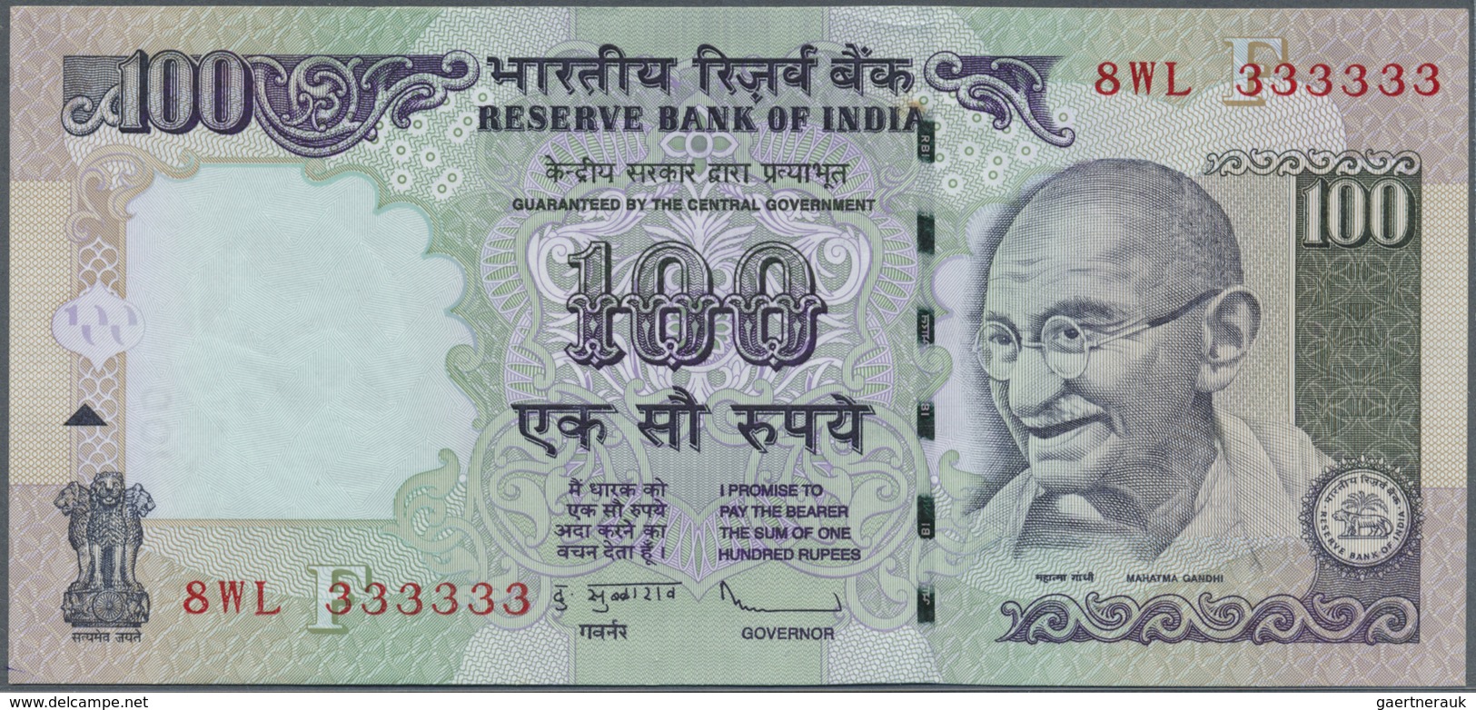 India / Indien: et of 10 notes 100 Rupees 2009 P. 98 all with interesting serial number containing: