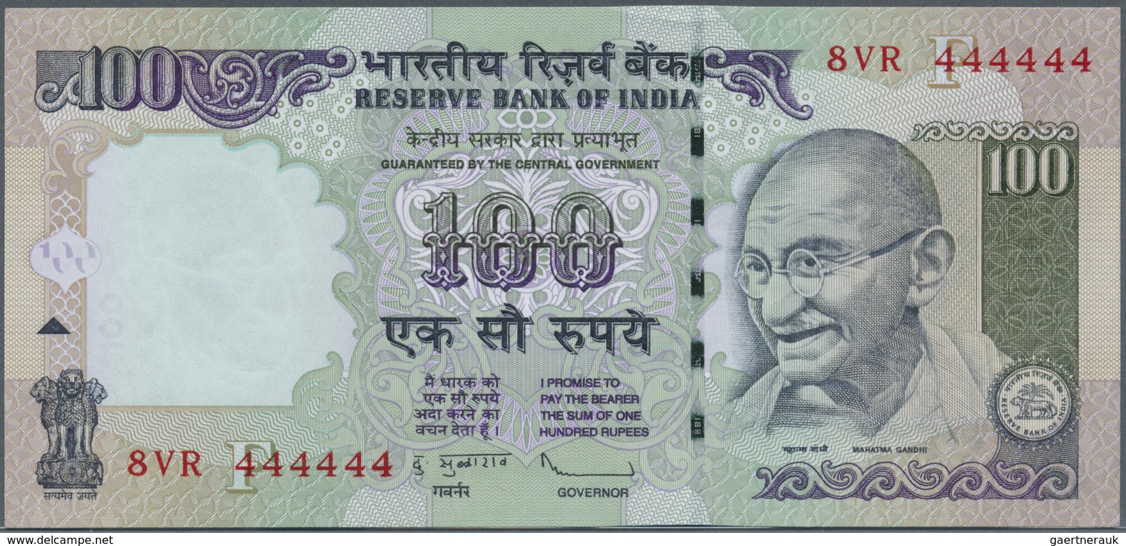 India / Indien: et of 10 notes 100 Rupees 2009 P. 98 all with interesting serial number containing: