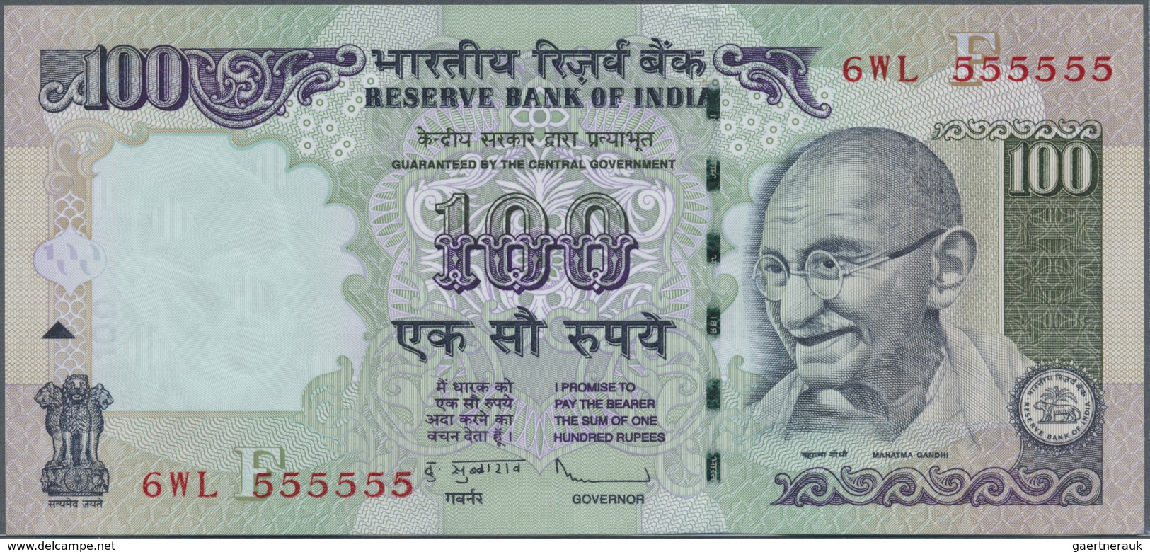 India / Indien: et of 10 notes 100 Rupees 2009 P. 98 all with interesting serial number containing: