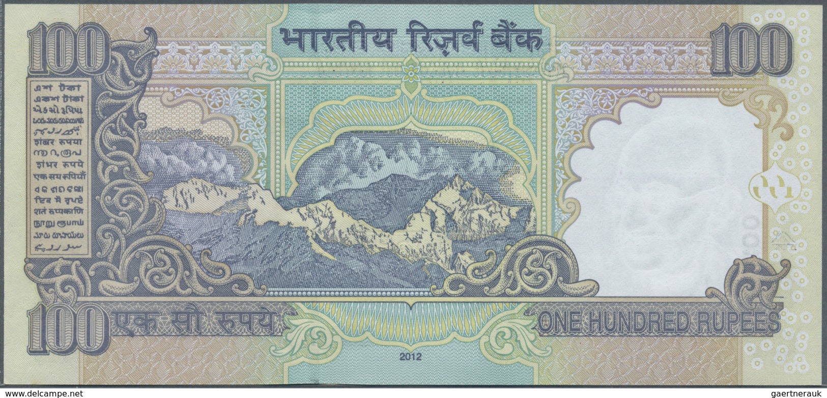 India / Indien: et of 10 notes 100 Rupees 2009 P. 98 all with interesting serial number containing: