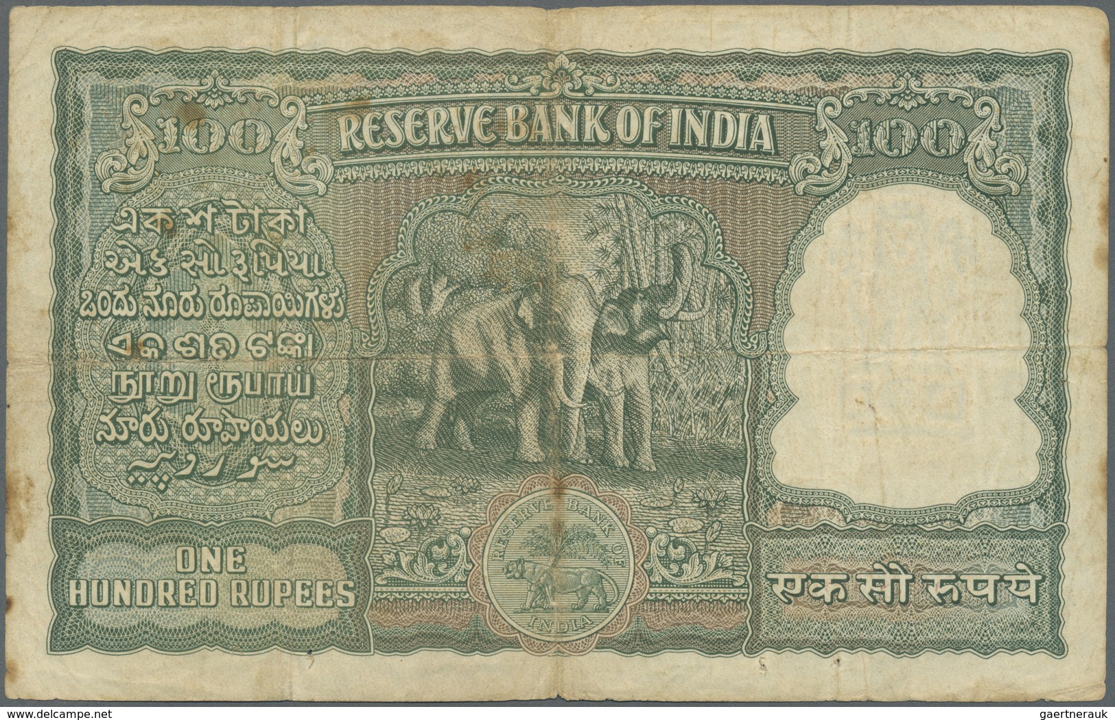 India / Indien: Gulf Issue 100 Rupees ND P. R4, Used With Folds And Light Stain In Paper, Minor Pinh - India