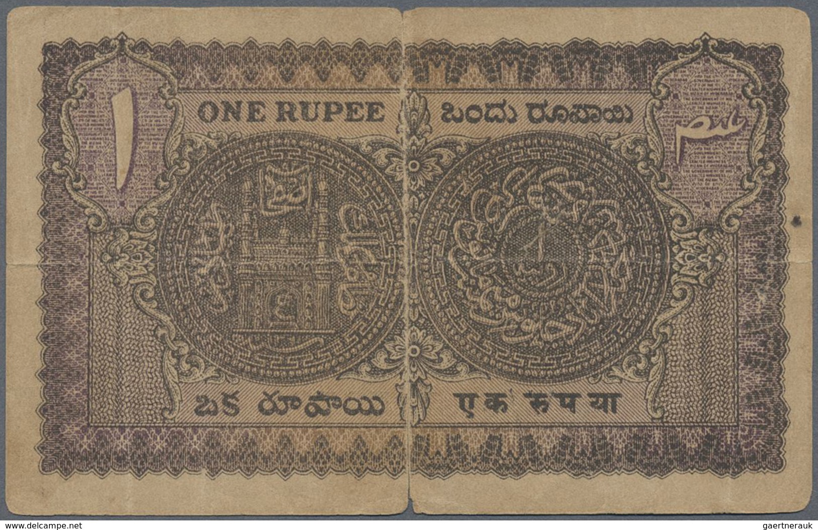 India / Indien: Princely States Of Hyderabad 1 Rupee ND(1946-53) P. S272c, Used With Stronger Ceter - India