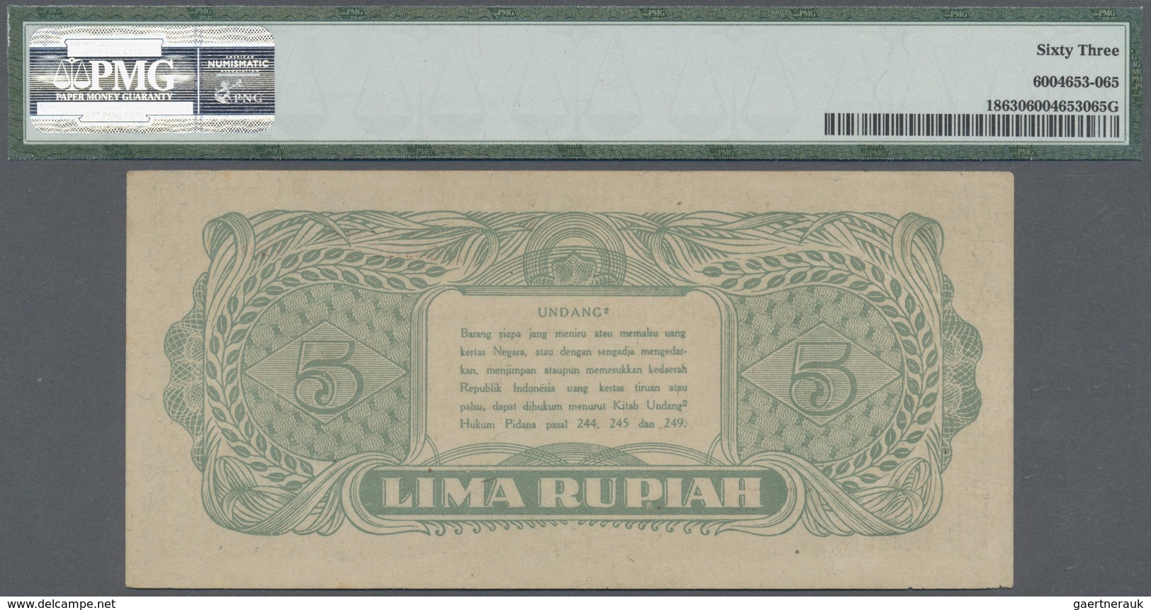 Indonesia / Indonesien: Republic Indonesia 5 Rupiah 1945, P.18 In Almost Perfect Condition, Just A F - Indonesia