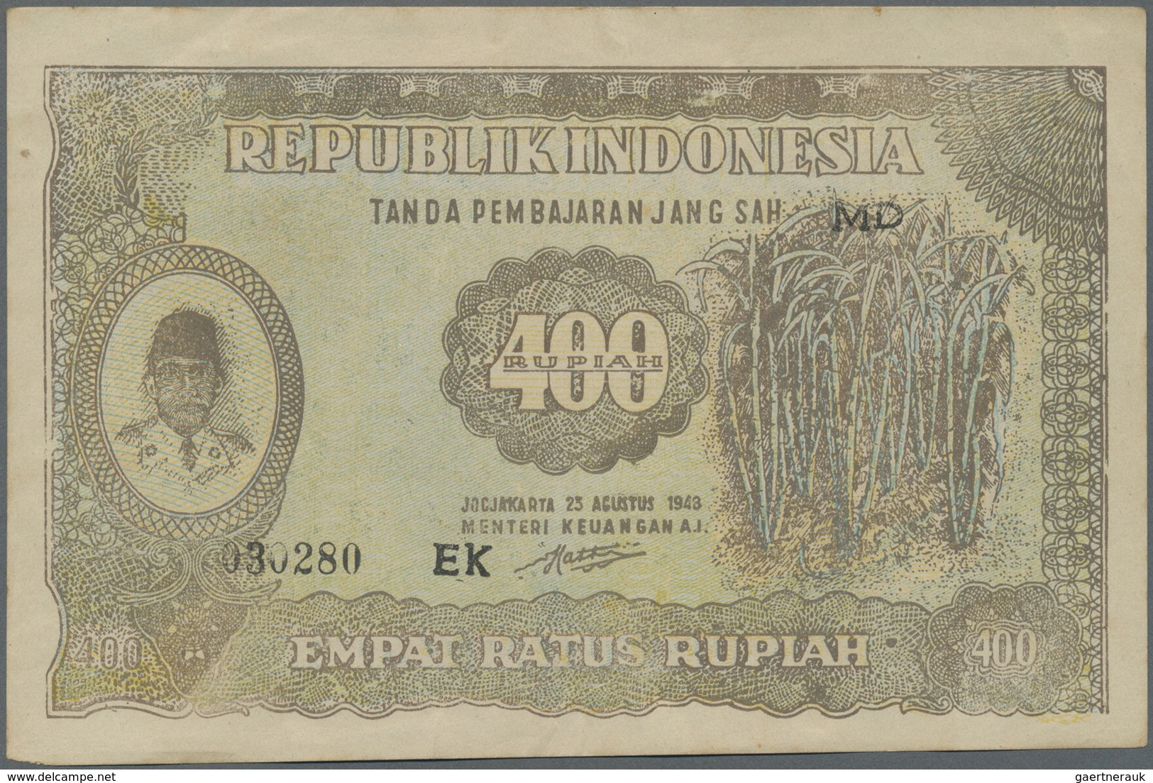 Indonesia / Indonesien: 400 Rupiah 1943 P. 35a, Unfolded But Several Creases At Borders, No Holes Or - Indonesia