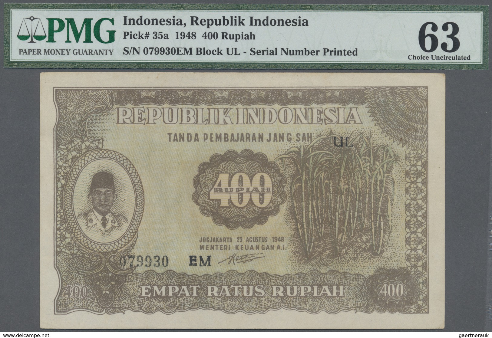 Indonesia / Indonesien: Republic Indonesia 400 Rupiah 1948, P.35a, Exceptional Denomination In Great - Indonesia