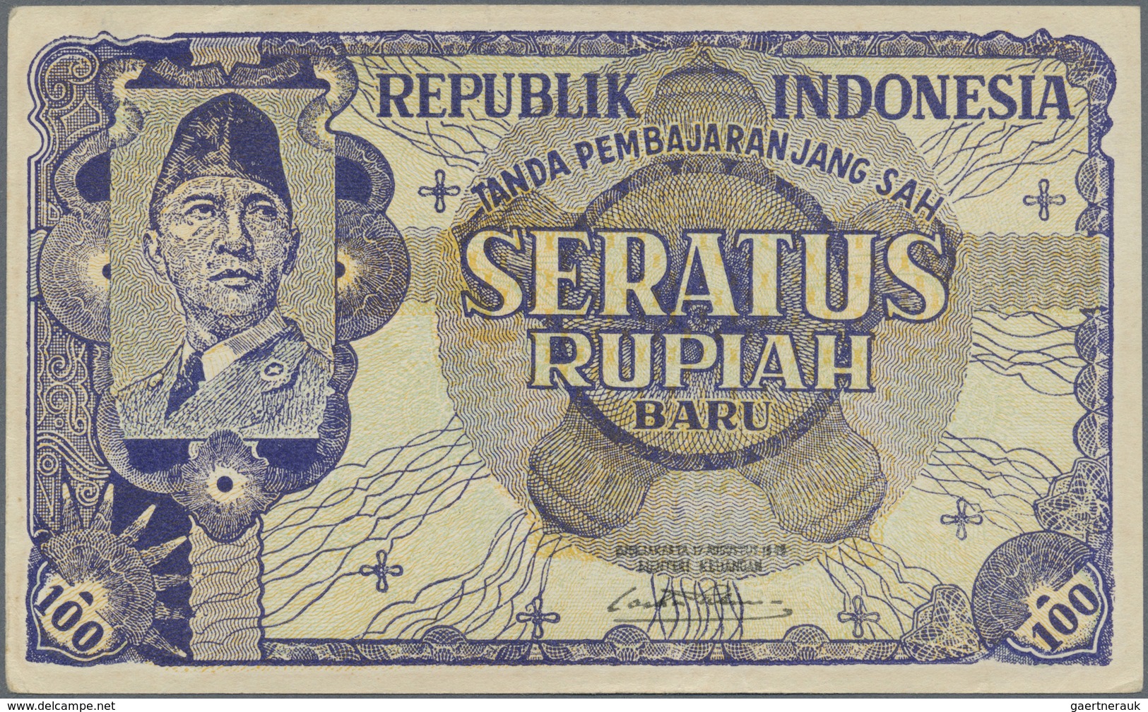 Indonesia / Indonesien: 100 Rupiah 1949 P. 35G, Unfolded, Light Creases At Borders, No Holes Or Tear - Indonesia