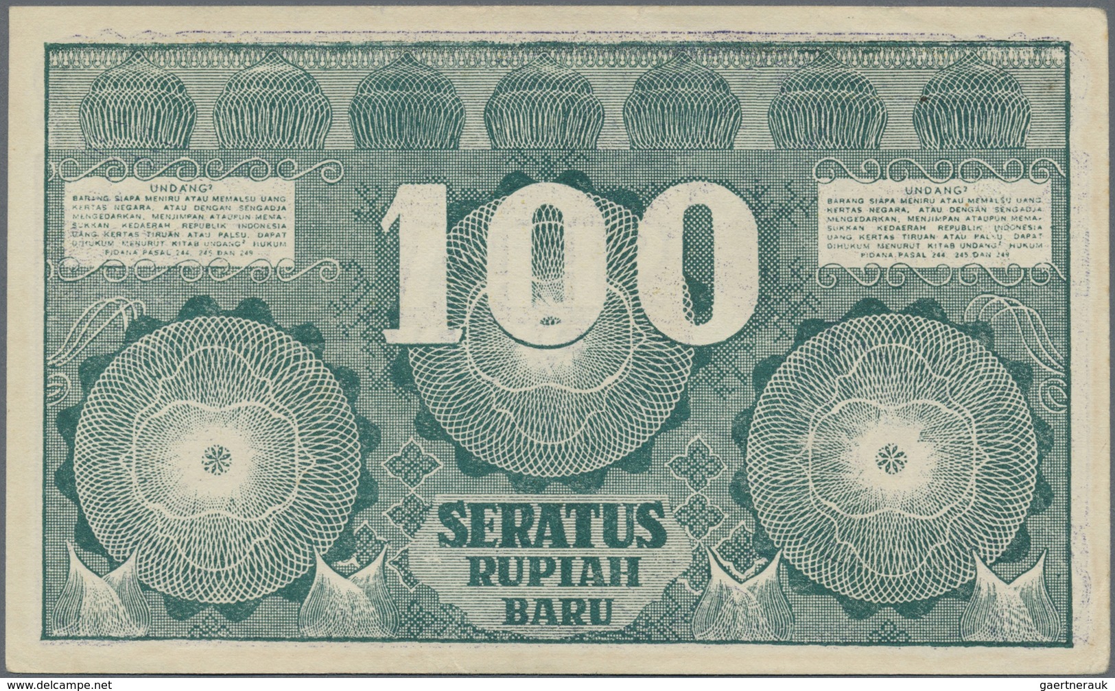 Indonesia / Indonesien: 100 Rupiah 1949 P. 35G, Unfolded, Light Creases At Borders, No Holes Or Tear - Indonesia