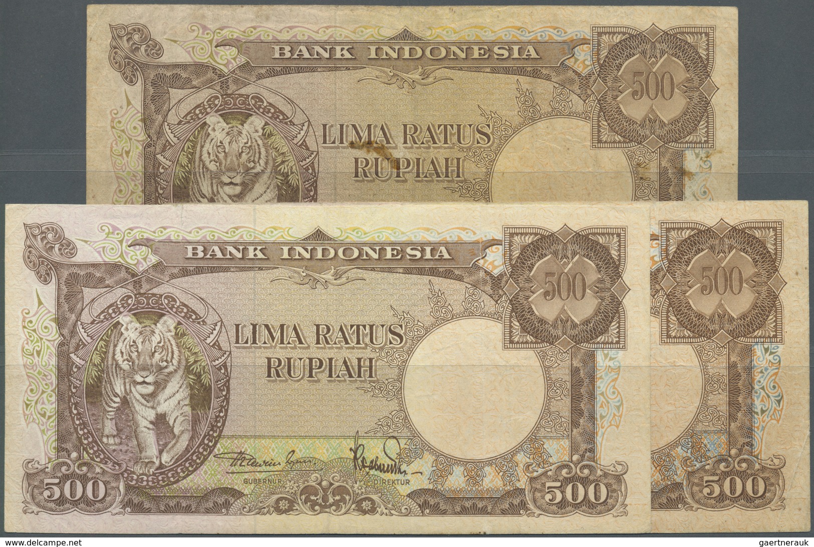 Indonesia / Indonesien: Set Of 3 "Tiger Notes" 500 Rupiah 1957 P. 52, All Used With Folds, Slight St - Indonesia