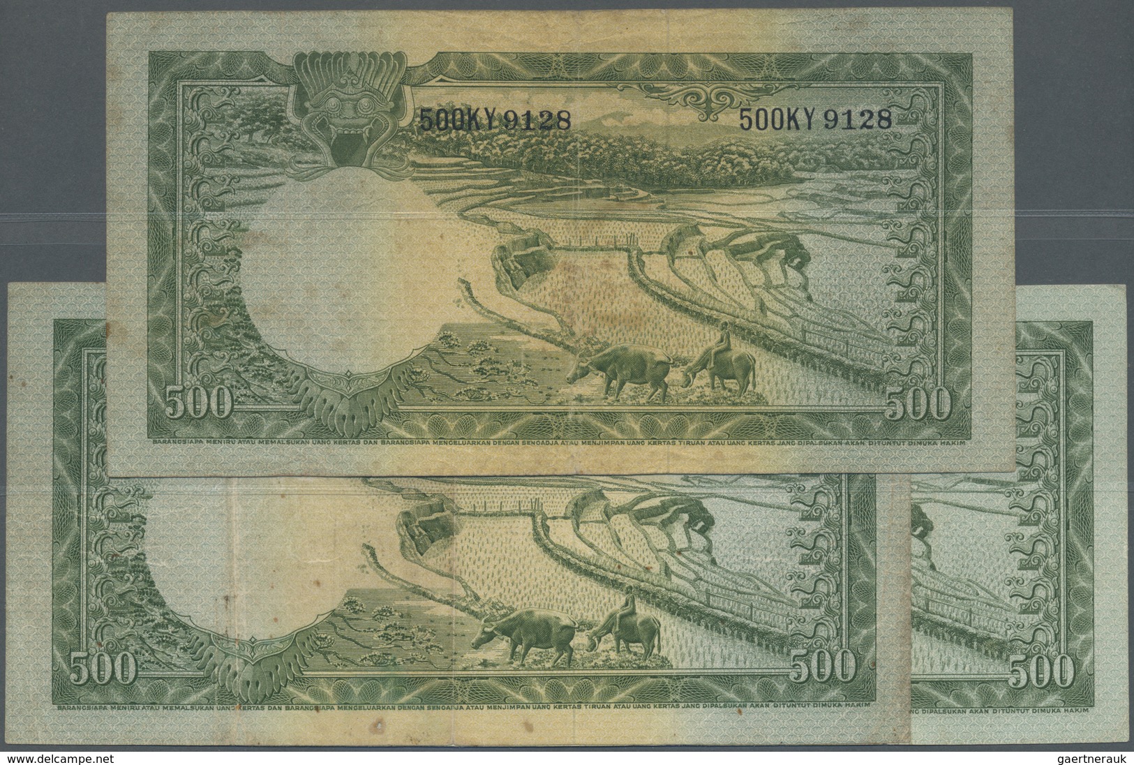 Indonesia / Indonesien: Set Of 3 "Tiger Notes" 500 Rupiah 1957 P. 52, All Used With Folds, Slight St - Indonesia