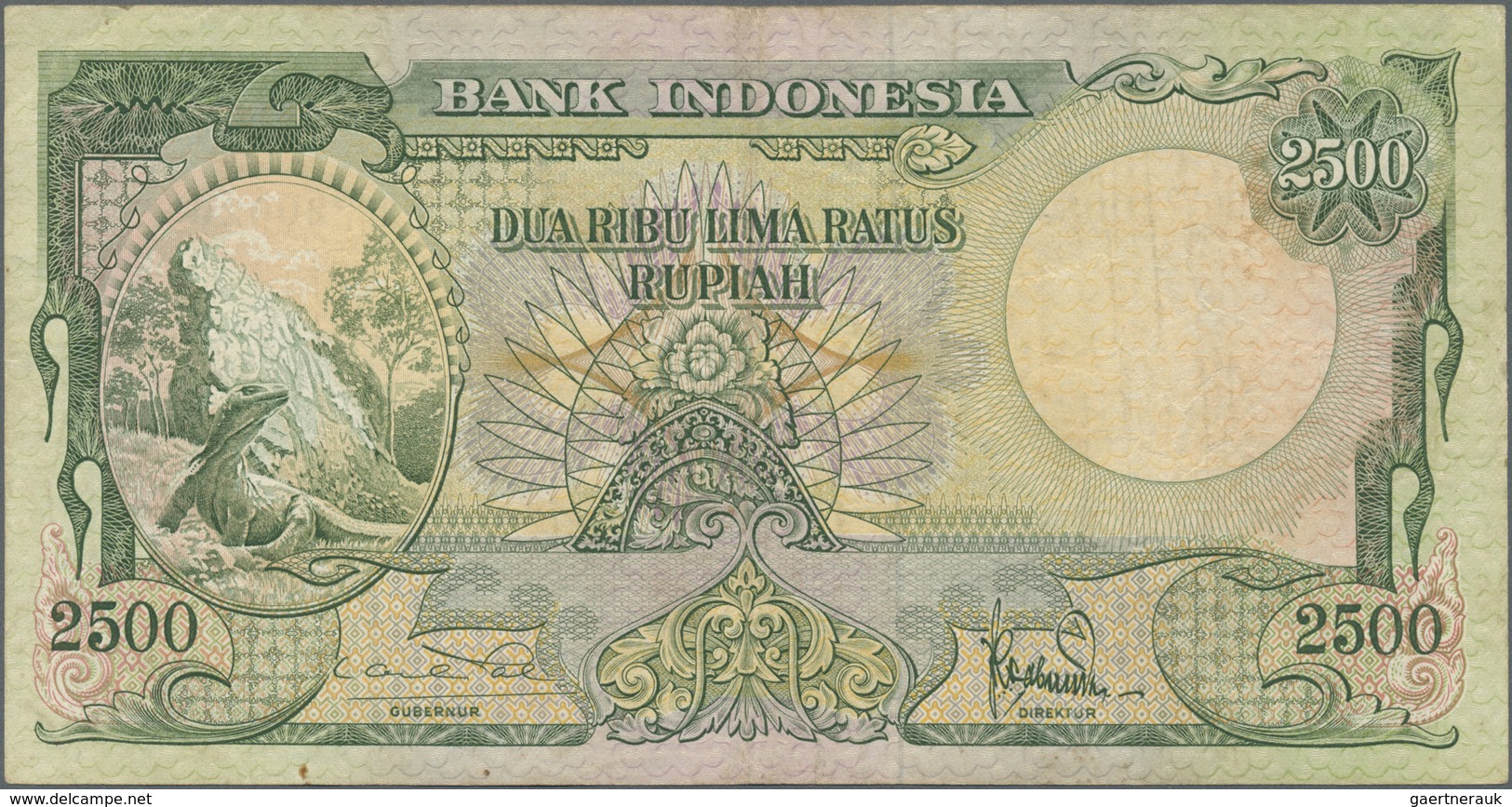 Indonesia / Indonesien: 2500 Rupiah 1957 P. 54, Used With Folds And Light Stain In Paper, No Holes O - Indonesia