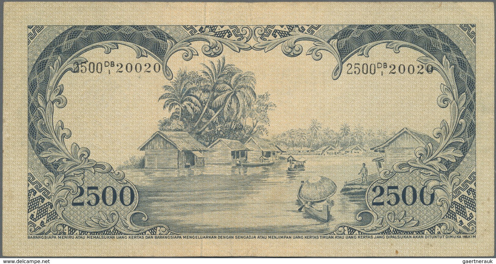 Indonesia / Indonesien: 2500 Rupiah 1957 P. 54, Used With Folds And Light Stain In Paper, No Holes O - Indonesia