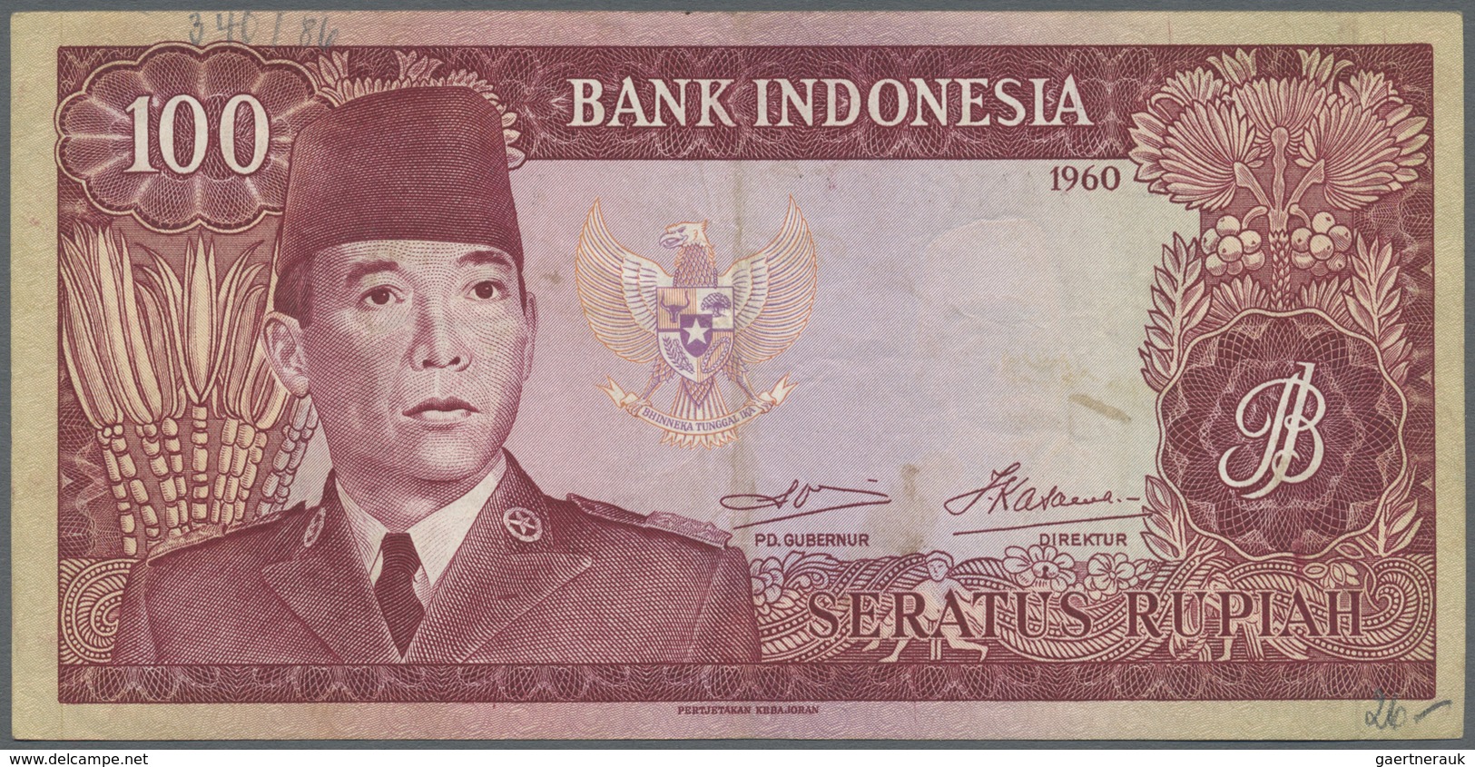 Indonesia / Indonesien: 100 Rupiah 1960, P.86a, Printer Pertjetakan Kebajoran, Lightly Stained Paper - Indonesia