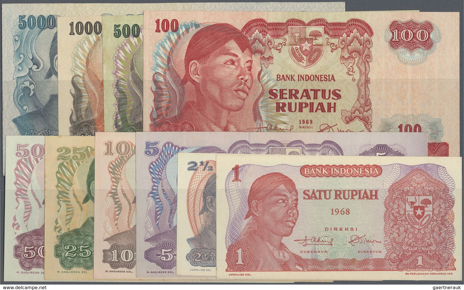 Indonesia / Indonesien: Set Of 10 Notes From 1 To 1000 Rupiah 1968 P. 102-111, Only Th 5000 Is In AU - Indonesia