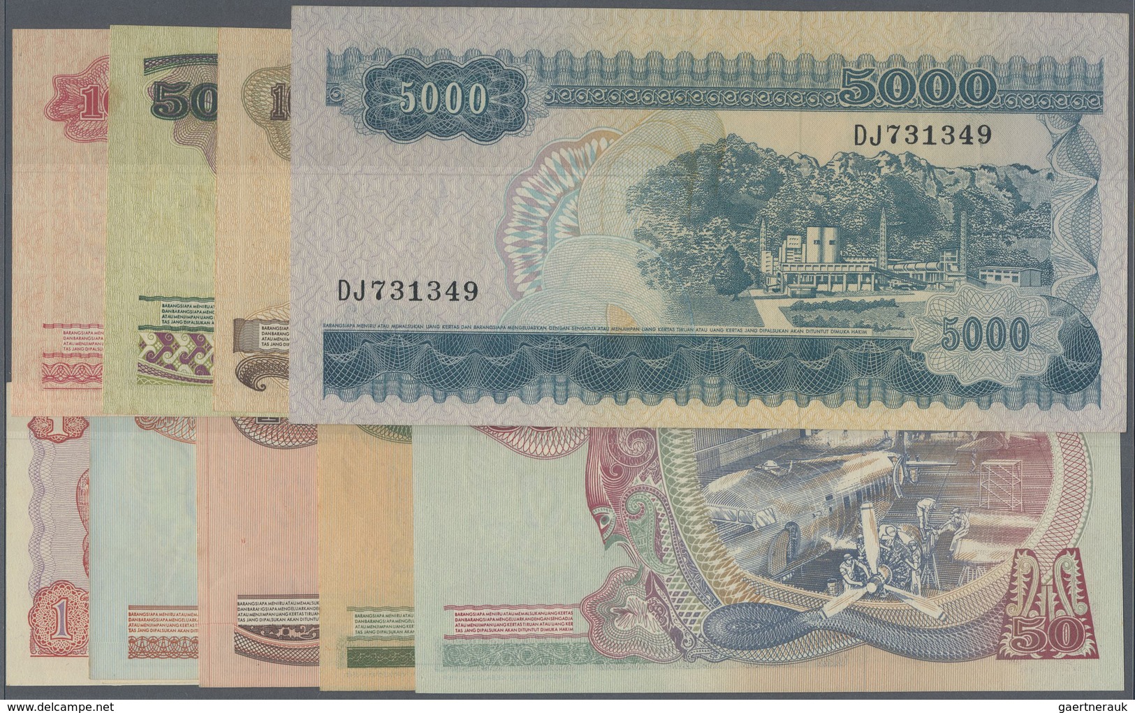 Indonesia / Indonesien: Set Of 10 Notes From 1 To 1000 Rupiah 1968 P. 102-111, Only Th 5000 Is In AU - Indonesia