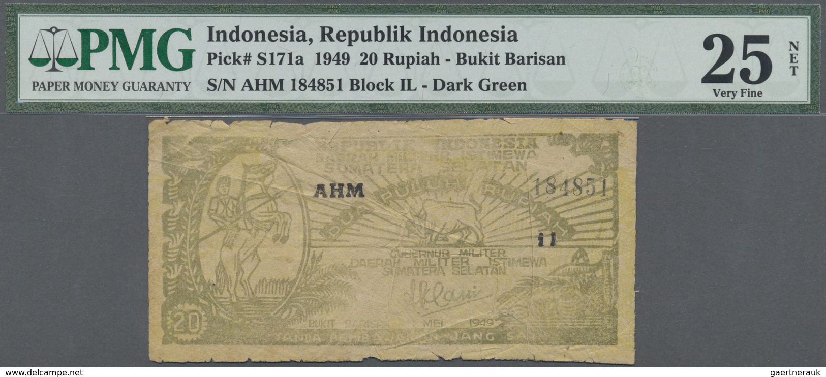 Indonesia / Indonesien: Bukit Barisan 20 Rupiah 1949, P.S171a In Well Worn Condition With Some Edge - Indonesia