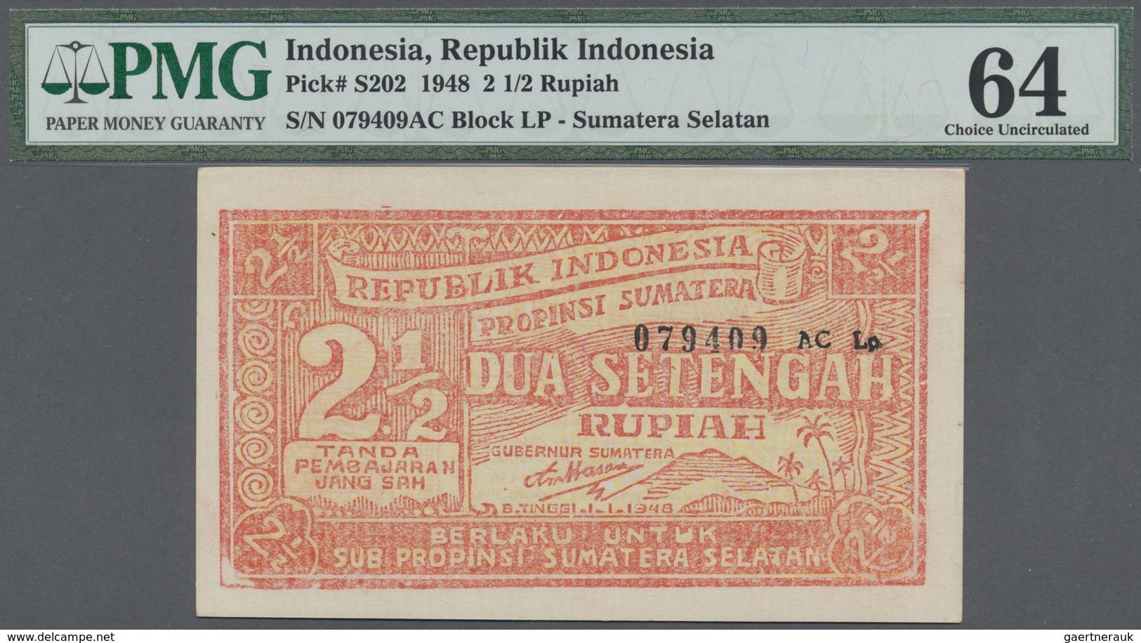 Indonesia / Indonesien: Sub-Province Of South Sumatra 2 1/2 Rupiah 1948, P.S202 In Exceptional Great - Indonesia