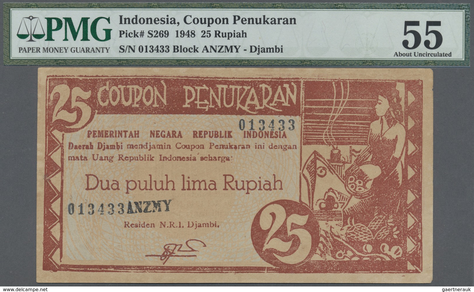 Indonesia / Indonesien: 25 Rupiah 1948 "Coupon Penukaran" Issue, P.S269 With Minor Edge Damages, PMG - Indonesia